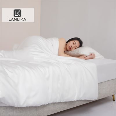 【hot】✣ Lanlika Silk Set Color Flat Sheet Pillowcases King Quilt Cover Bed Fitted