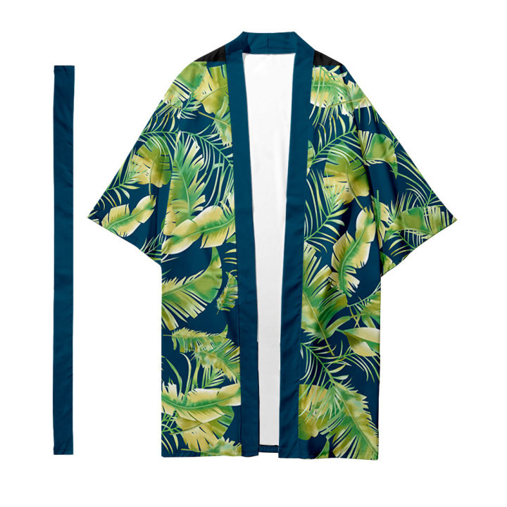 lelaki-jepun-เสื้อคาร์ดิแกนกิโมโนปันจัง-lelaki-samurai-pakaian-กิโมโนพืชสวนเขตร้อน-corak-เสื้อเสื้อแจ็กเก็ต