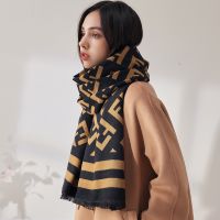 [COD] 2023 double-sided imitation cashmere scarf womens winter ff printing celebrity warm shawl dual-use wholesale