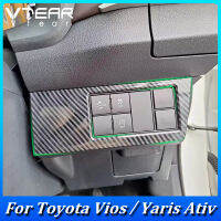 Vtear สำหรับโตโยต้า VIOS /Yaris ATIV 2023กรอบปุ่มตกแต่งปรับสวิตช์ไฟหน้ารถยนต์2024ลวดลายคาร์บอนไฟเบอร์ชุบโครเมียมพลาสติกชิ้นส่วนการตกแต่งภายในยานยนต์