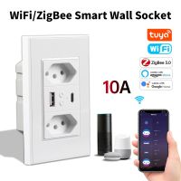 WiFi/Zigbee Tuya Smart Brazil USB Wall Socket 10A Outlet Plugs with Type C USB Port Voice Control Work for Google Home Alexa Ratchets Sockets