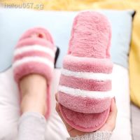 ♘Cotton slippers female winter home thick-soled anti-skid rabbit fur indoor confinement couple furry one-word