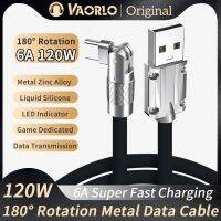 VAORLO สาย180 6A 120W,° หมุนเร็วสายชาร์จ USB เป็น Type-C Micro-USB สายสายชาร์ทโลหะซิลิโคนเหลว1.2/1.8เมตรสายข้อมูล