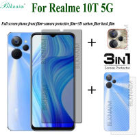 BLKNAIM ฟิล์มป้องกันหน้าจอ3in1แบบนิ่ม,สำหรับ Realme 10T 5G ฟิล์มป้องกันหน้าจอกระจกเทมเปอร์เซรามิกเคลือบคลุมทั้งหมด + ฟิล์มป้องกันเลนส์กล้องถ่ายรูป + ฟิล์มหลังคาร์บอนไฟเบอร์