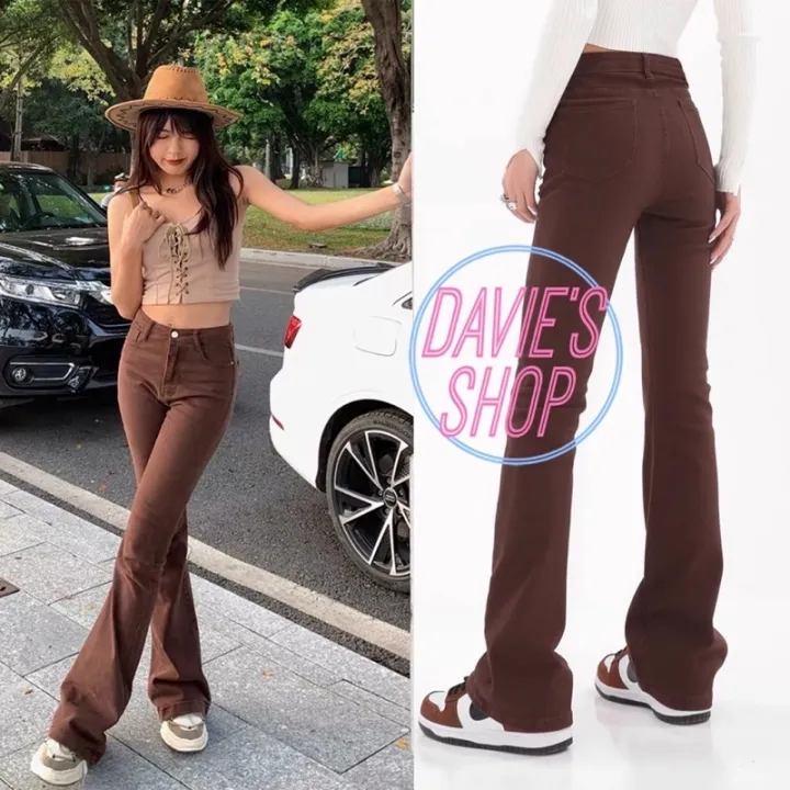 High Waist Brown Jeans Fit Flare BootCut American 80's Retro Choco Brown  Pants | Lazada PH