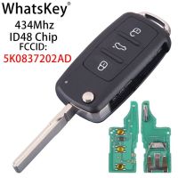 Whatskey รีโมท3ปุ่ม434Mhz ชิปกุญแจรถ Id48สำหรับ Volkswagen Vw Caddy Beetle Jetta กอล์ฟ Eos Polo Hella 5k0837202ad