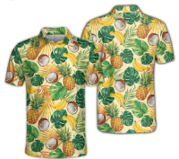 Bananas Coconuts Funny Tropical Bowling Shirts for Men, Mens Golf Shirts Short Sleeve, Tropical Polo Shirts for Men S6