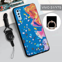 Y7S เคสสำหรับ VIVO TPU แบบนิ่ม/S1กล่องคลุมทั้งหมด2019เคสโทรศัพท์พิมพ์ลายป้องกันการตกหล่นฝามีที่ถือวงแหวนและเชือก