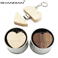 SHANDIAN Free custom logo wooden Heart metal gift box USB Flash Drive 2.0 64GB 32GB 16GB 4GB U Disk photography wedding gifts