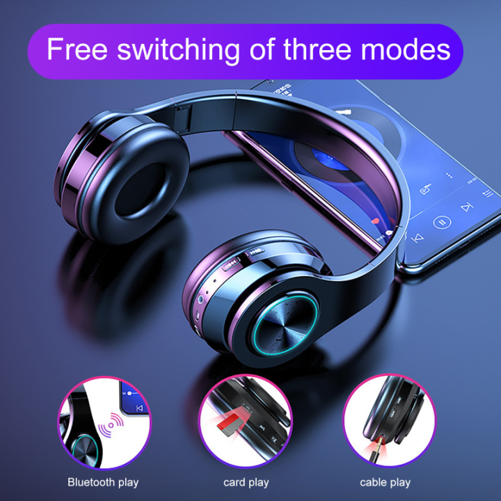 B39 Led Wireless Bluetooth Headphone With Mic Gaming Over Ear Stereo Folding Compact Support Tf 8442