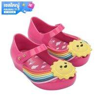 【】 Girls Sandals Rainbow Jelly Shoes Children Sandals Breathable Non-Slippery Beach Shoes