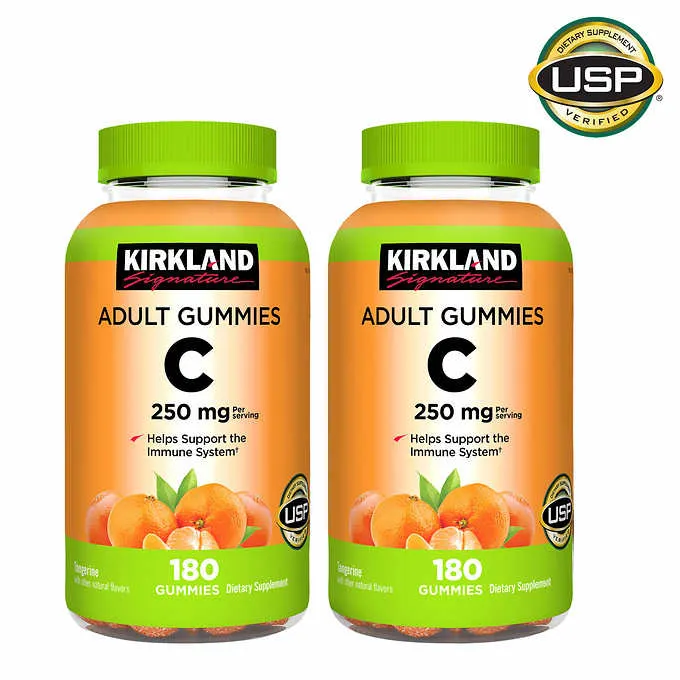 [HÀNG MỸ] Kẹo dẻo bổ sung Vitamin C Kirkland Adult Gummies C 250mg - Set 02 hộp 360 viên - Tách lẻ 01 hộp 180 viên