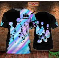 Men Custom name bowling black and hologram pin shoes 3D t shirt