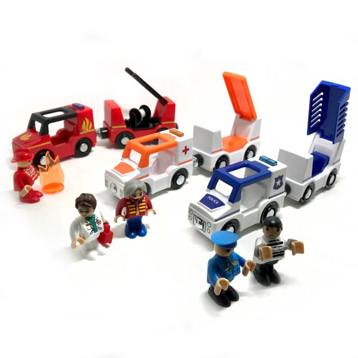 รางไม้สำหรับเป็นของขวัญรถไฟของเล่นเด็กรางไม้ช่วยรถรางรถของเล่นแม่เหล็กรถพยาบาลรถดับเพลิง