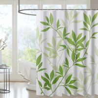 【Fan】Leaf Printed Shower Curtain Decorative Plant Bath Curtain Fabric Bathroom Curtain 180*180cm