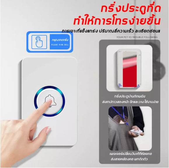 กริ่งไร้สาย-2ปุ่ม-1กระดิ้ง-ระยะการทำงาน-500เมตร-กันน้ำกันฝุ่น-60เสียงเรียกเข้า-คุณภาพเสียงคมชัดติดตั้งง่าย-ไม่ต้องเดินสายไฟให้ยุ่งยาก-กริ่งประตู-ออดเรียก-กริ่ง-กริ่งประตู-ออดคู่-กริ่งประตูไร้สาย-ออดไร