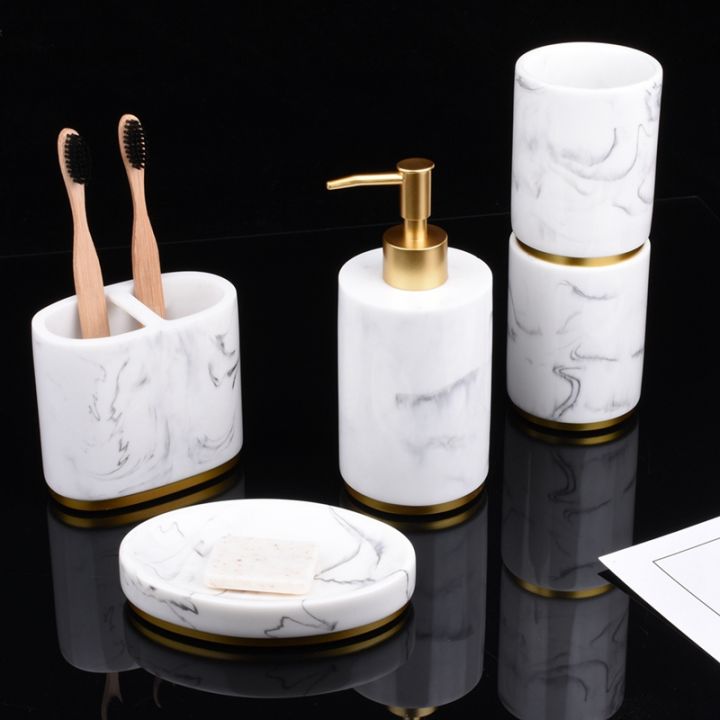 10pieces-bath-ensemble-bath-set-collection-marble-pattern-soap-dispenser-pump-toothbrush-holder-soap-dish