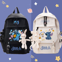 Lilo &amp; Technichs Stitch กระเป๋านักเรียนชายและหญิงนักเรียนชั้นประถมศึกษามัธยมต้นกระเป๋าเป้สะพายหลังความจุขนาดใหญ่กระเป๋าเป้สะพายหลังแสง