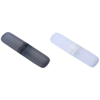 2 Pcs Travel Toothbrush Case Stretchable Toothpaste Holder Anti Bacterial Adjustable Box Black &amp; Transparent White
