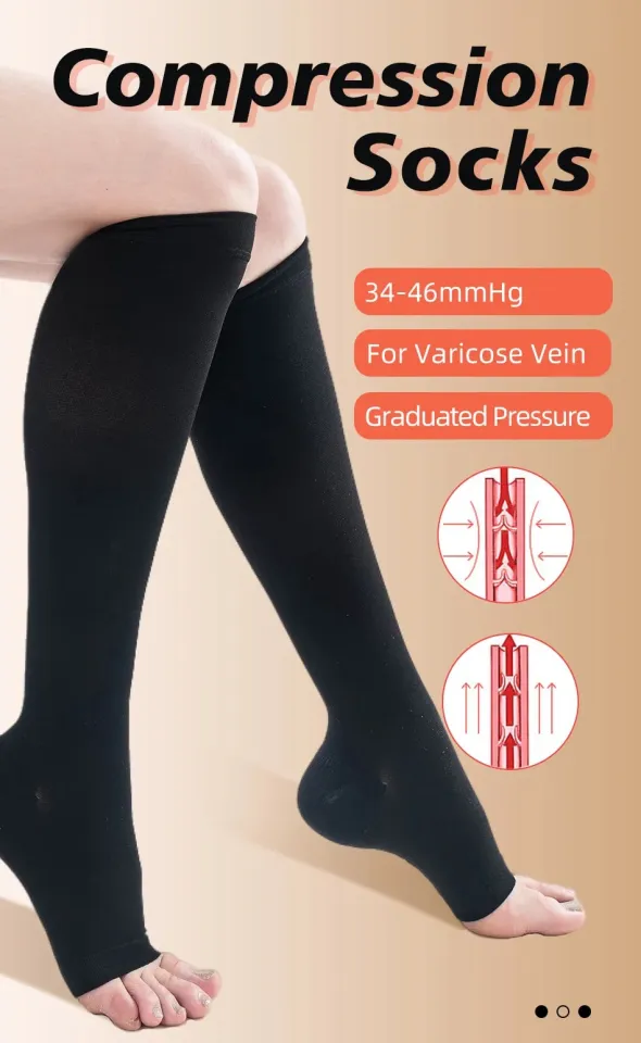 Plus Size 34-46mmHg Medical Compression Stockings Unisex Grade 3 Open Toe Socks  Varicose Veins Treatment Graduated Pressure