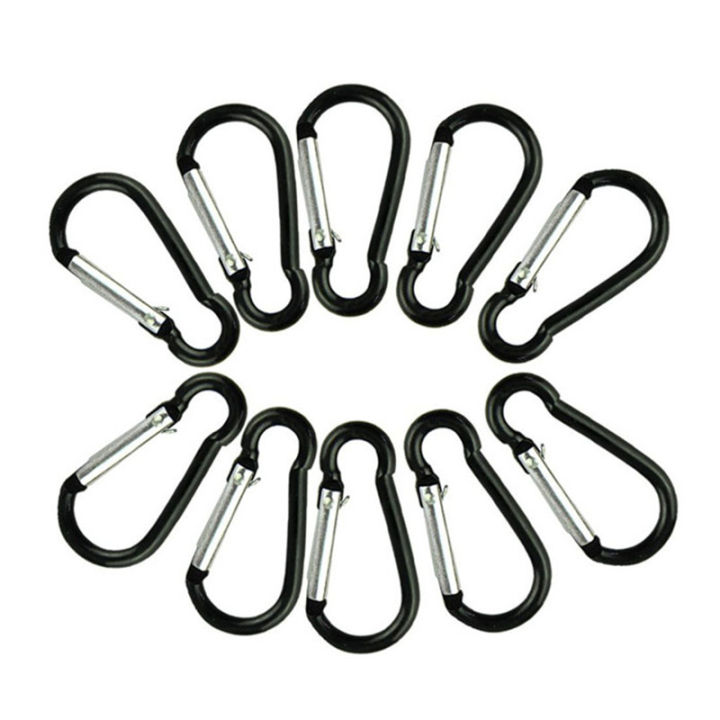 10pcs-hooks-hook-carabiners-equipment-ring-clip-chain-d-climbing-spring-black-carabiner-gourd