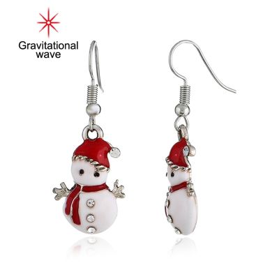Gravitational Wave ผู้หญิงน่ารัก Christmas Snowman Dangle Drop Hook ต่างหูเครื่องประดับ Xmas Gift