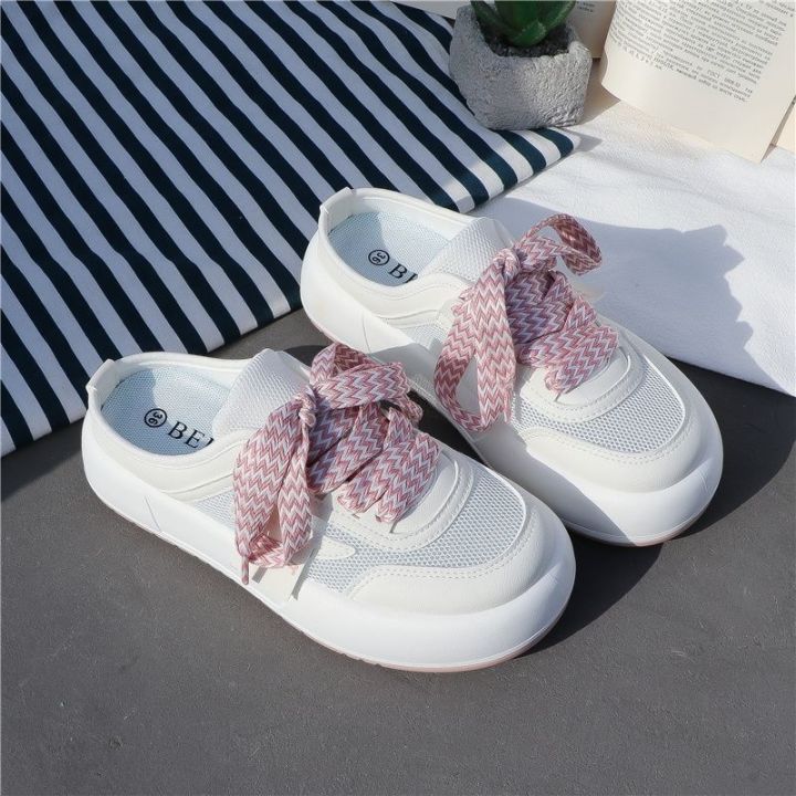 hot-sale-mesh-breathable-white-shoes-women-2023-summer-thin-half-drag-casual-lazy-slip-on-mesh-niche-sneakers