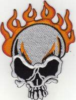 iron on patch Embroidery Skull Fire Flames Biker 9.5x7 cm กะโหลก ผี ไฟ ตัวรีดติดเสื้อ เย็บติดผ้าประเทศไทย โลโก้ปัก มีกาวสำหรับรีด ตกแต่งเสื้