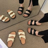 Slippers women wear summer fashion outside large base drag a word in the summer of 2022 the new ins tide peep-toe beach shoes