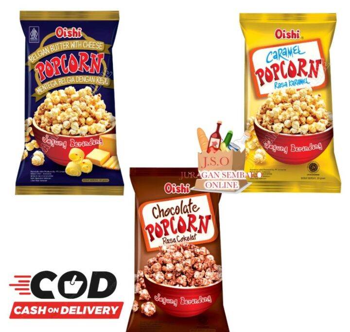 Oishi Popcorn 20gr Belgian Butter Coklat Caramel Snack Jagung Berondong