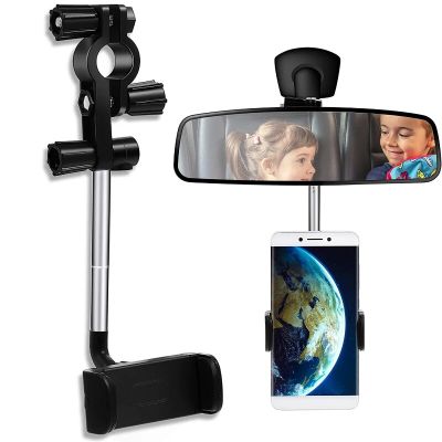 Car Phone Holder Multifunctional 360° Rotatable Rear View Mirror Seat Hanging Auto GPS Cell Phone Holder for Car Phone Stand Car Mounts