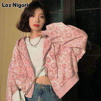 Laz Nigori แจ็คเก็ตสำหรับผู้หญิงสีชมพูเสือดาวพิมพ์ตัดคาร์ดิแกนแจ็คเก็ตใหม่แจ็คเก็ตคลุมด้วยผ้าหลวม