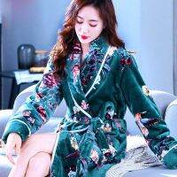 Women Winter Long Robe Warm Nightgown Nightdress Sleepwear for Female Bedgown Floral Girl Homewear Kimono Ho Bathrobe