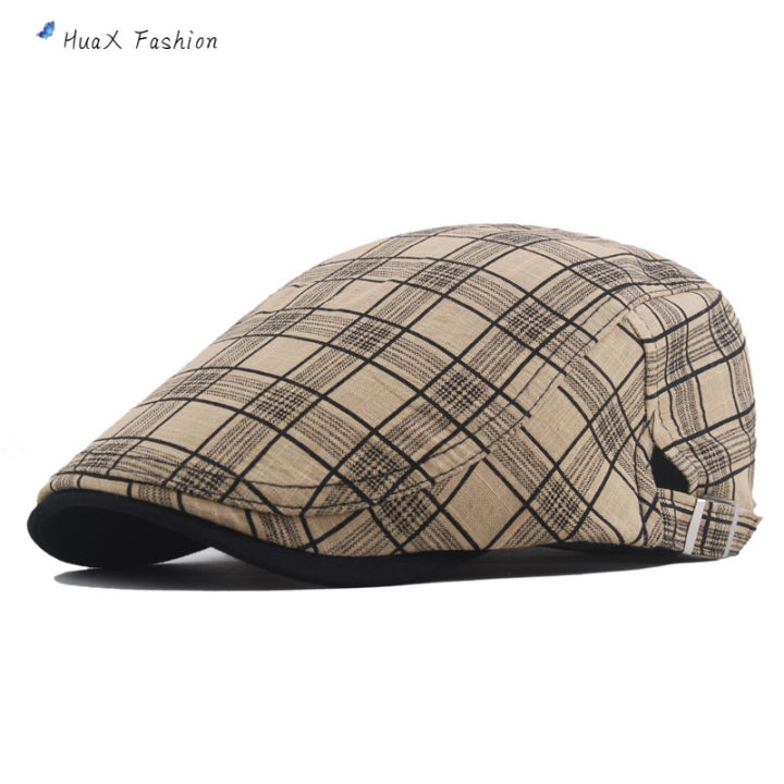 huax-หมวกเบเร่ต์ผู้ชายหมวกการพิมพ์ลายสก๊อตย้อนยุคหลากสีปรับได้หมวกนิวส์บอยแฟชั่นกันแดดหมวก-cabbie-ระบายอากาศ