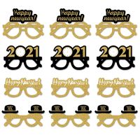 New Year Party Glasses, Glitter Gold Paper Eyeglasses Frame for Kids Adults Party Supplies New Year Party Decors