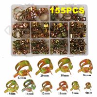 ✎✌ 155Pcs 6/8/10/12/14/15/16/18/20/22mm Zinc Plated Spring Clip Fuel Line Hose Water Pipe Air Tube Clamps Fastener Kit