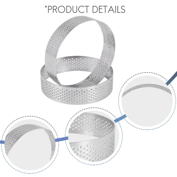 10-pack-stainless-steel-tart-ring-heat-resistant-perforated-cake-mousse-ring-round-ring-baking-doughnut-tools