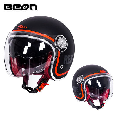 BEON B108A Double Visor Vintage Motorcycle Helmet 3/4 Helmet Double Lens Sun Blocker Open Face Helmet