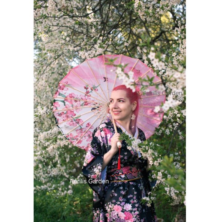 ร่มผ้าไหมร่มผู้หญิงลายดอกเชอร์รี่ญี่ปุ่นโบราณร่มตกแต่งสไตล์จีนร่มกระดาษซับน้ำมัน