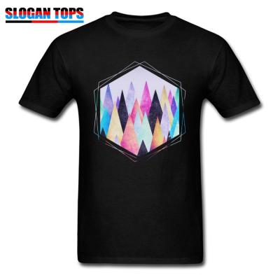 Men Tshirts Geek Tees Cotton Colorful Abstract Geometric Triangle Peak Woods Design T Shirts Drop