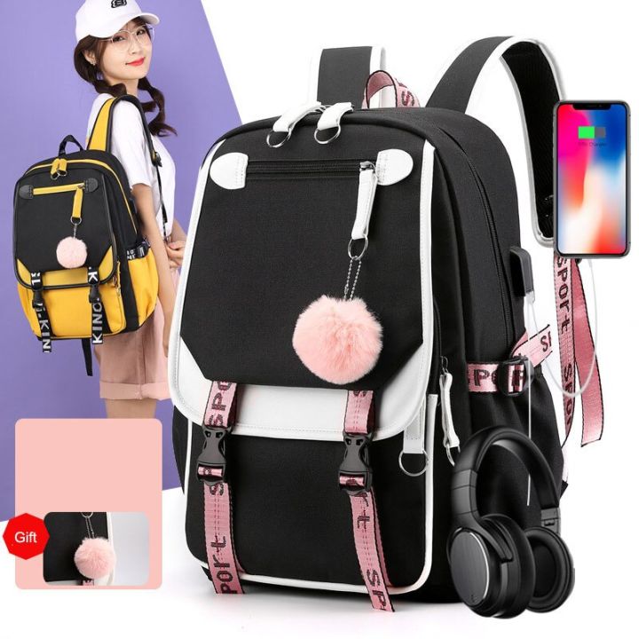 LORDWEY New Fashion Girl Schoolbag Hair Ball Students Laptop Backpack ...