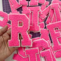 Large Rose Pink Letters Chenille Embroidered Iron On Patch Applique Diy Badge Alphabet Patches For Clothing Bag Accessories Haberdashery