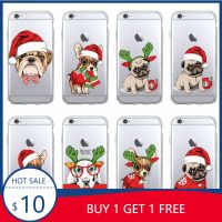 ▦ Cute Cartoon Christmas Santa Claus Puppy Soft Clear Phone Case Fundas Coque For IPhone 12 11 Pro 7 7Plus 6 6S 8 8PLUS X XS Max