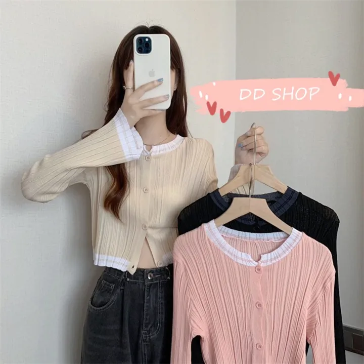 DD SHOP'พร้อมส่ง' W8830 เสื้อไหมพรมคอกลมแขนยาว ลายริ้วน่ารักใส่สบายผ้า