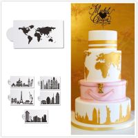 World Map amp; Landmark Building Cake Stencil Newest Cake Design Stencil Fondant Molds Art Stencil Cake Decorating Tool Bakeware