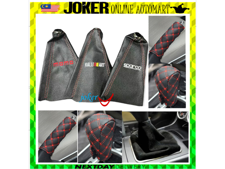 Universal Leather Black/Red Stitch Shift Gear Knob Shifter Boot Leather