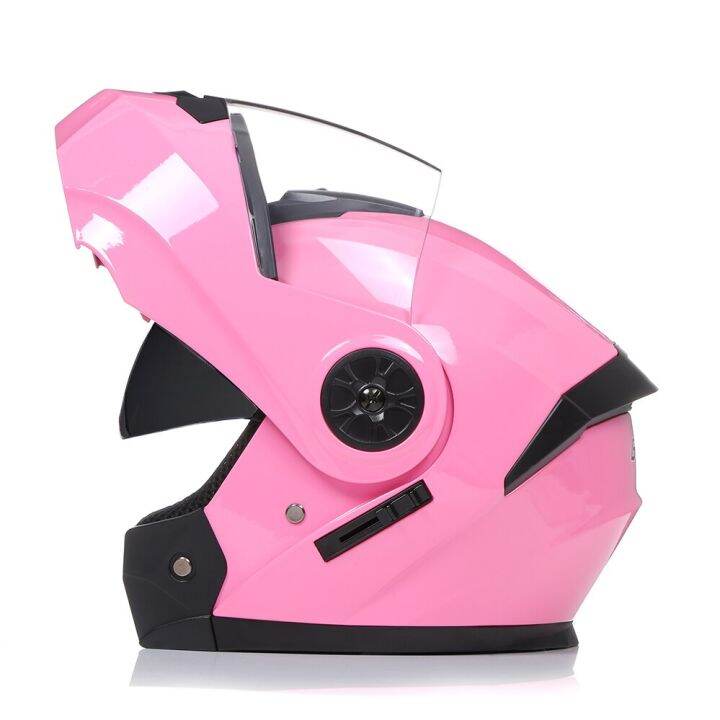 DOT Modular Pink Color Motorcycle Helmet Flip Up Visor Dual Lens Casco