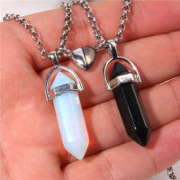 Hexagon Stone Pendulum Pendant Healing Crystal Quartz Love Heart Magnetic Buckle Pillar Necklace Charms Jewelry for Women Men