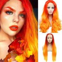 Orange Ginger HD Transparent Body Wave Lace Frontal Wig Red Straight Ombre Curly Colorful Front Wigs Cosplay Synthetic Hair Wig  Hair Extensions Pads