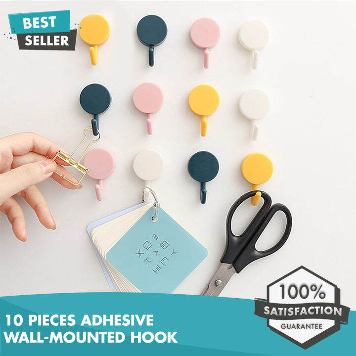 10 Pieces Adhesive WallMounted Hook Lazada PH